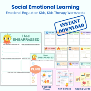 A colorful chart with different social-emotional learning listed and visuals depicting them. This chart helps children identify their emotions.