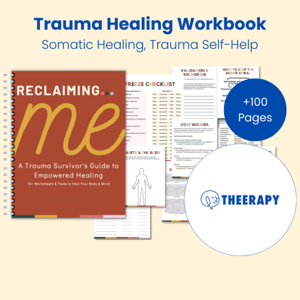 Person writing in a trauma workbook with sunlight nearby, symbolizing a hopeful start to healing.