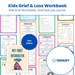 A child writing in a journal with a thoughtful expression. Represents exploring feelings safely through journaling exercises in the Kids Bereavement Workbook (SEL Workbook).