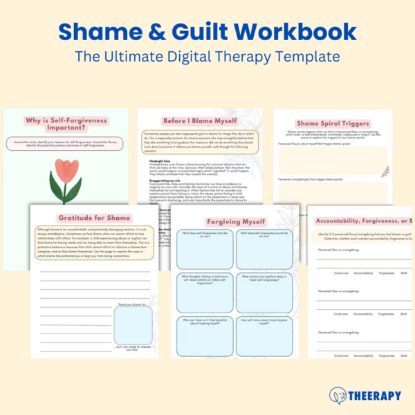 Shame & Guilt CBT Workbook Template - Therapy Exercises