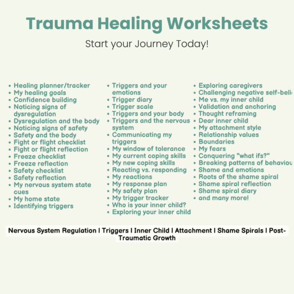 Stack of colorful notebooks and pens, highlighting the extensive content within the trauma workbook.